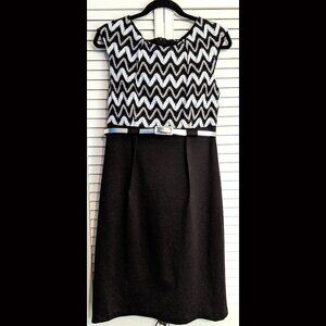 Connected Apparel Black and White Dress Lace Top Belted Size 10 Back Slit